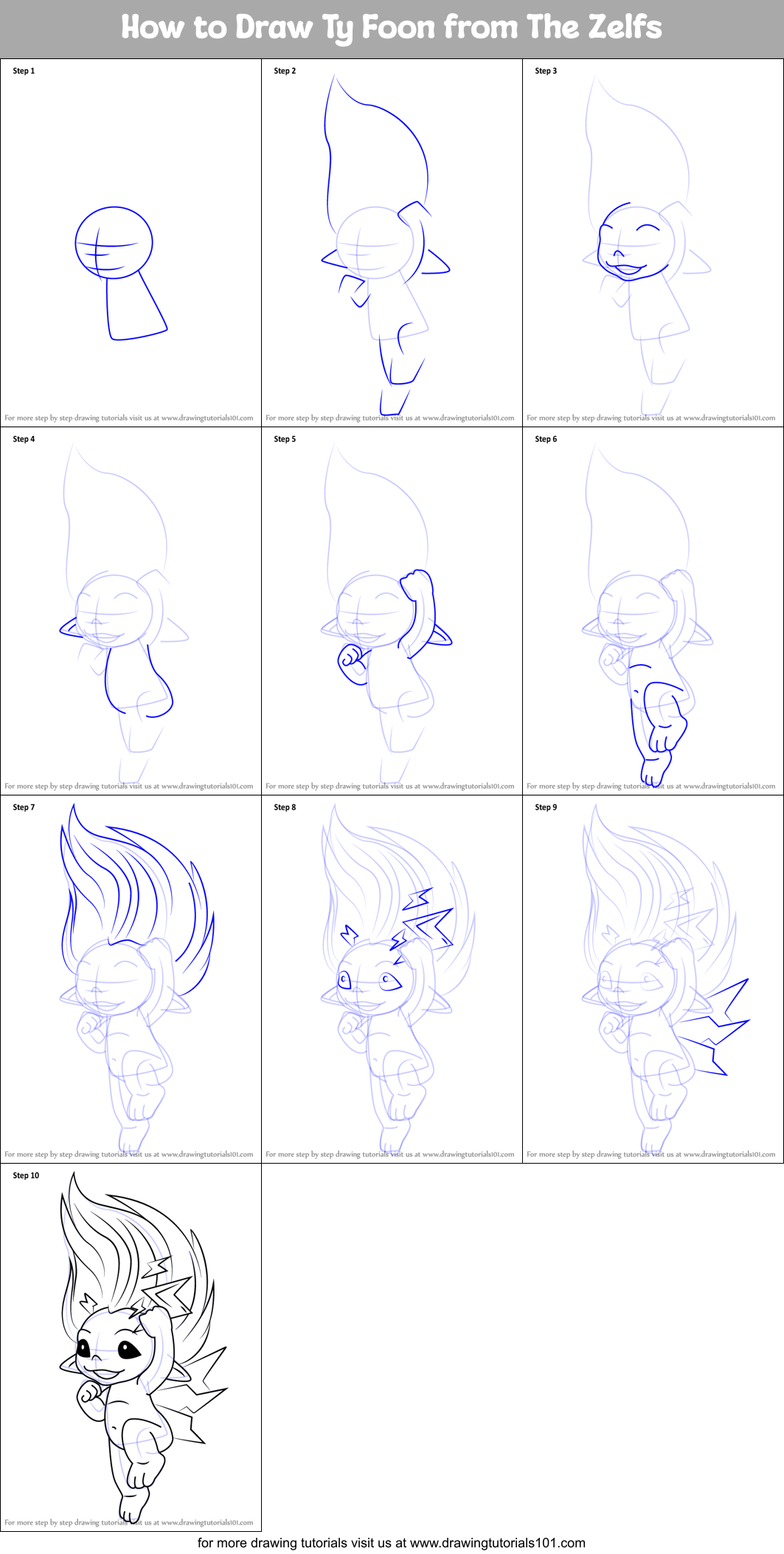 How to Draw Ty Foon from The Zelfs Printable Step by Step