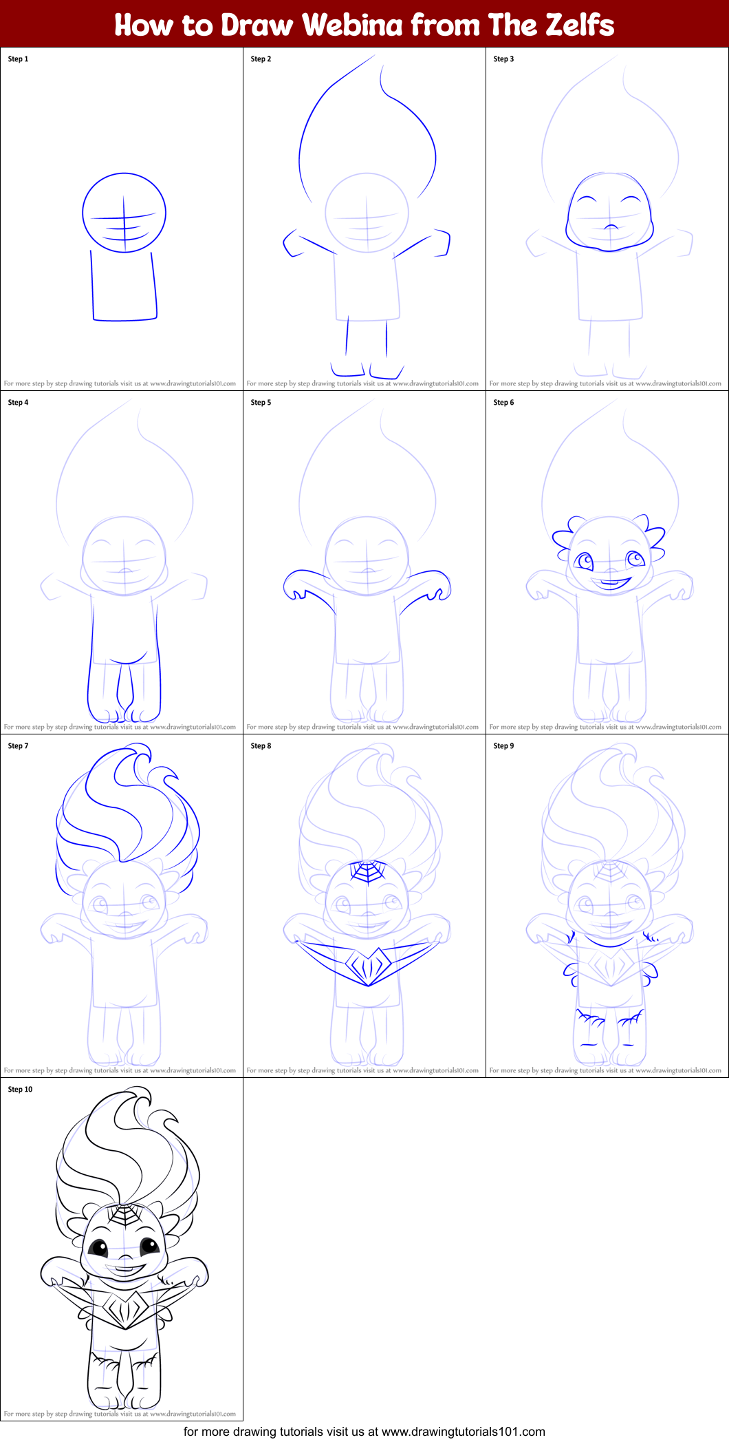 How to Draw Webina from The Zelfs Printable Step by Step