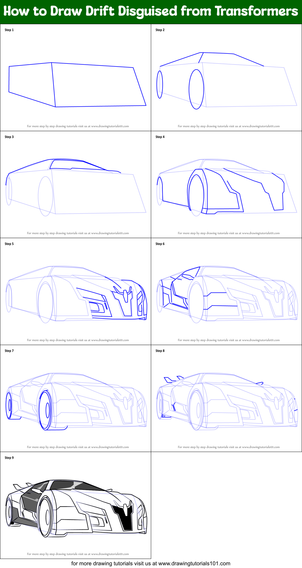 How to Draw Drift Disguised from Transformers Printable Step by Step