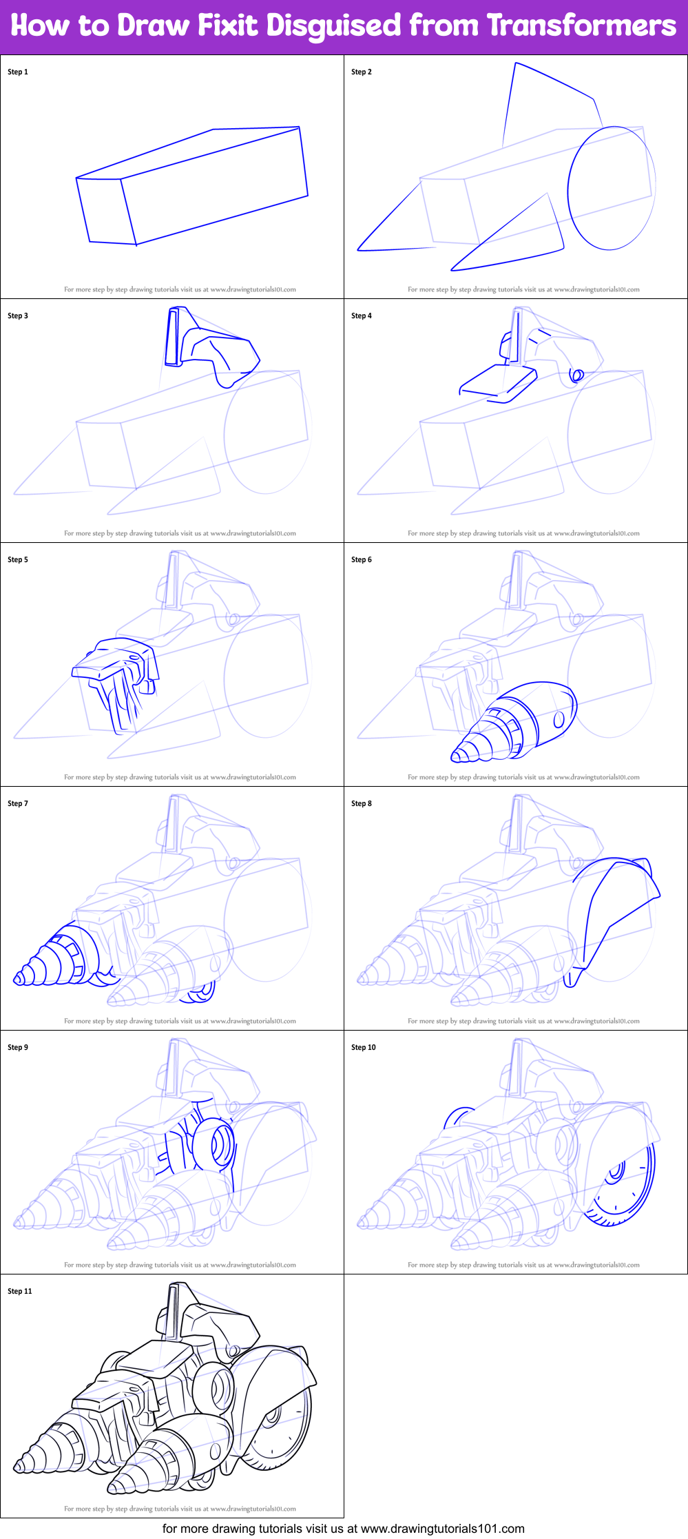 How to Draw Fixit Disguised from Transformers Printable Step by Step