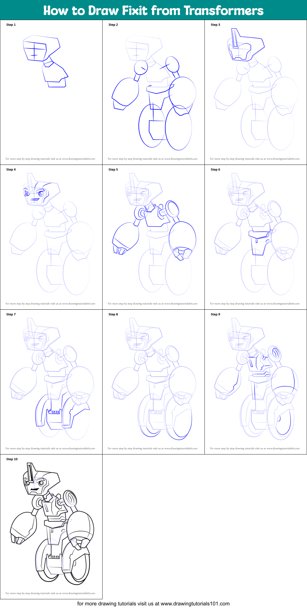 How to Draw Fixit from Transformers Printable Step by Step
