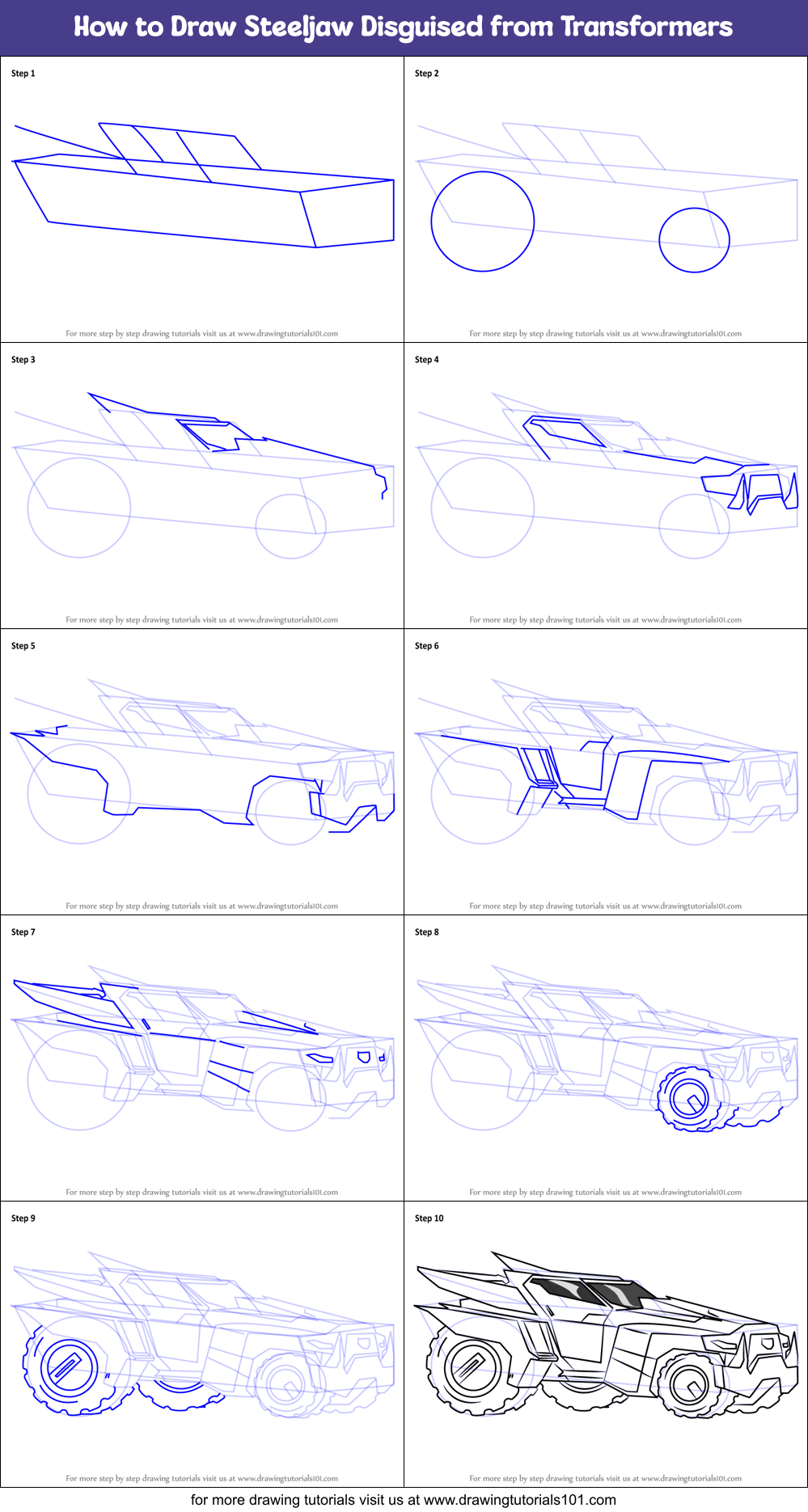 How to Draw Steeljaw Disguised from Transformers Printable Step by Step