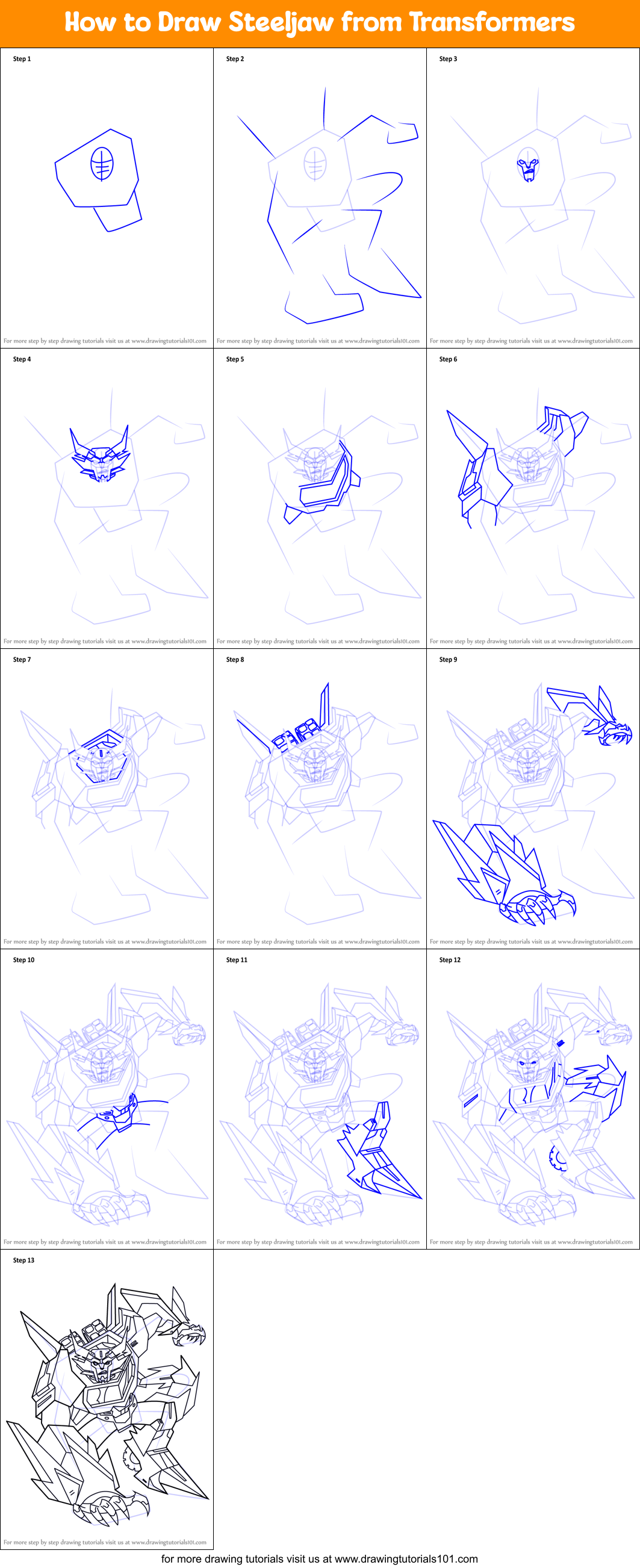 How to Draw Steeljaw from Transformers Printable Step by Step