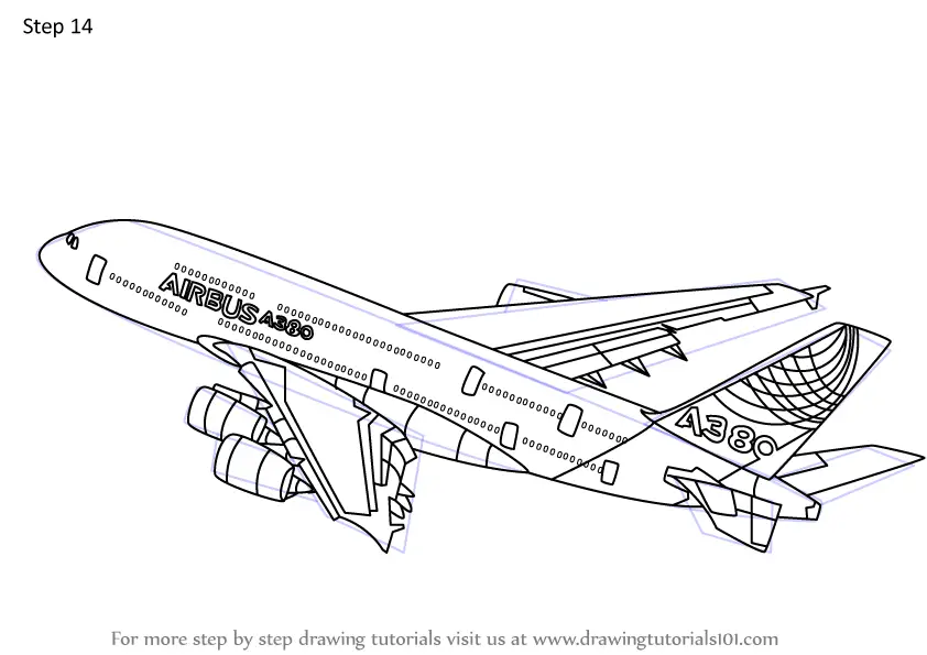 Learn How to Draw Airbus A380 (Airplanes) Step by Step : Drawing Tutorials