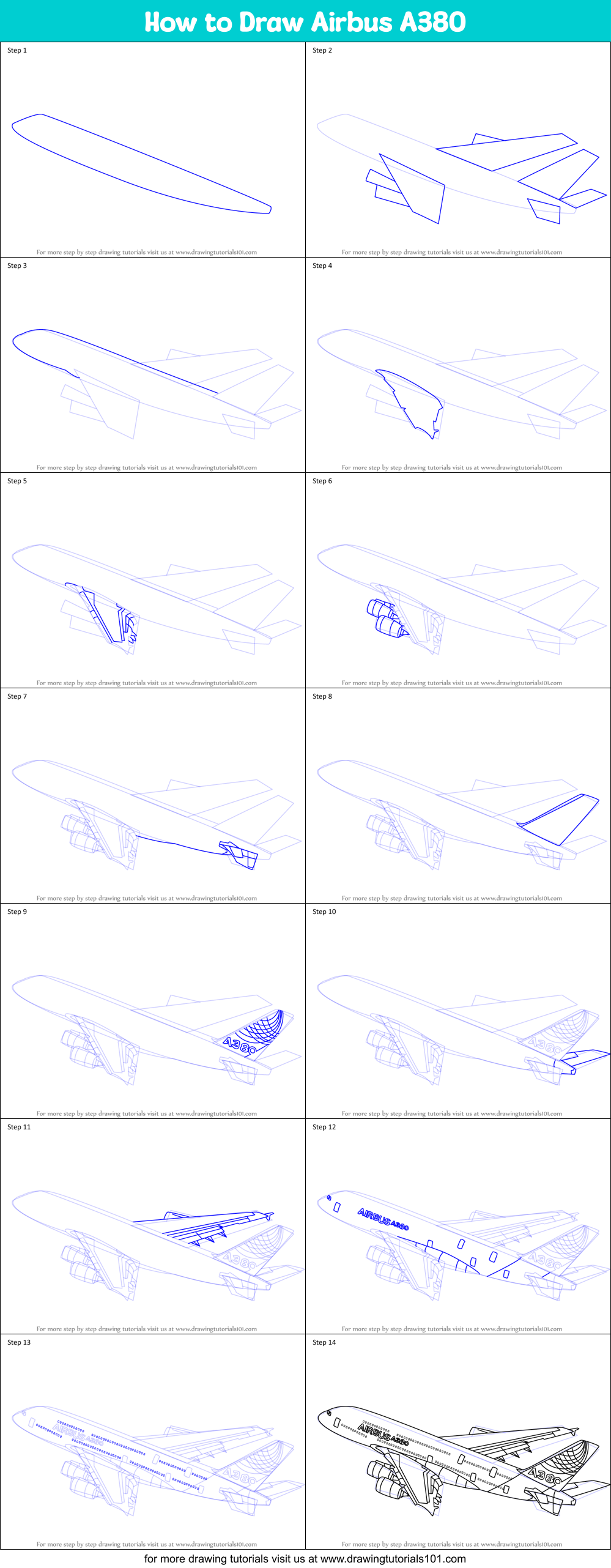 How to Draw Airbus A380 Printable Step by Step