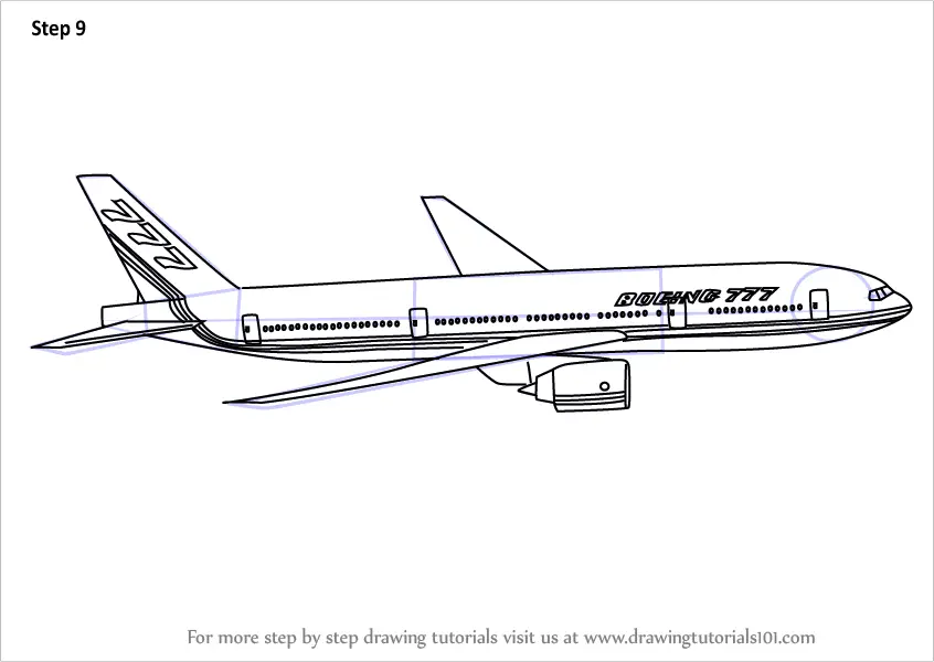 Step by Step How to Draw a Boeing 777 : DrawingTutorials101.com
