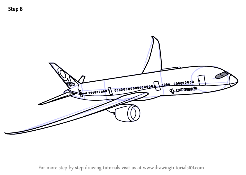 Learn How to Draw a Boeing 787 (Airplanes) Step by Step : Drawing Tutorials