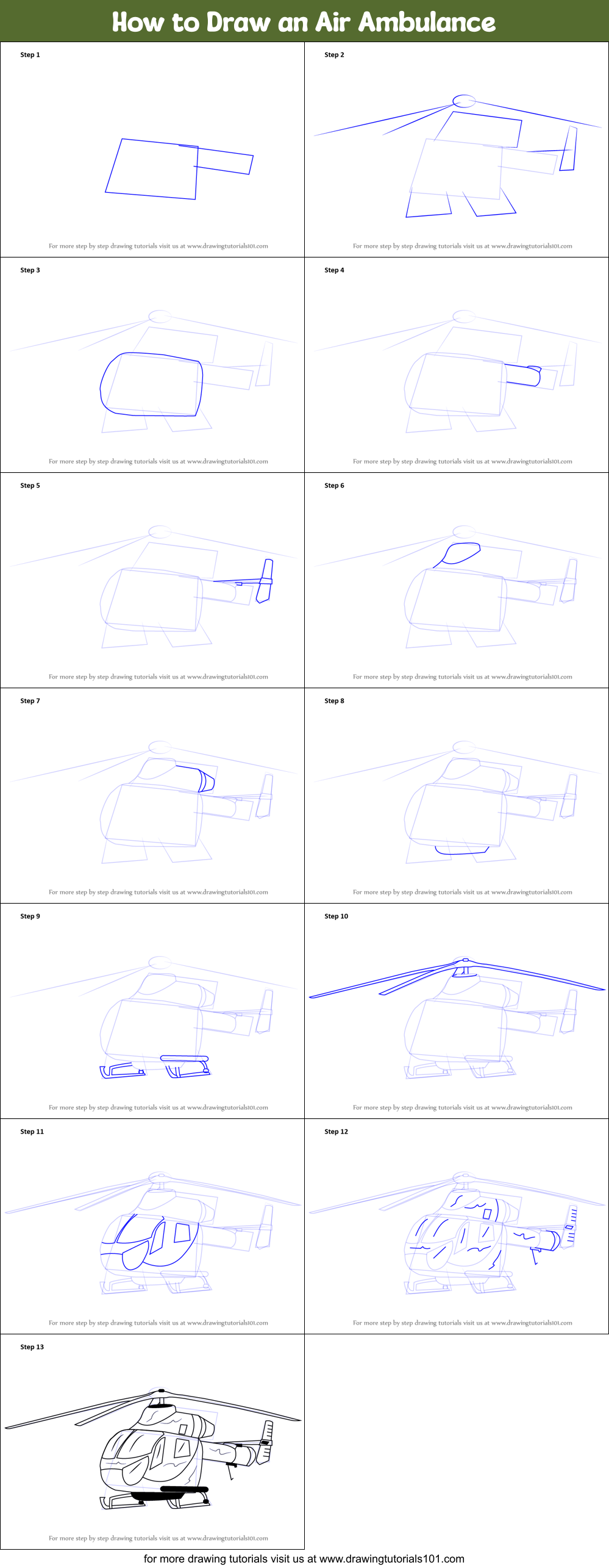 How to Draw an Air Ambulance Printable Step by Step