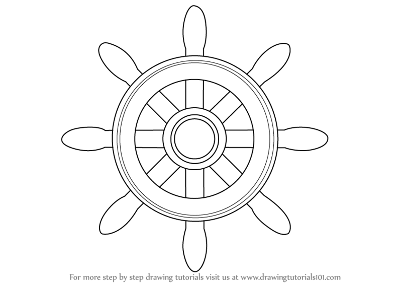 Learn How to Draw a Boat Wheel (Boats and Ships) Step by Step : Drawing