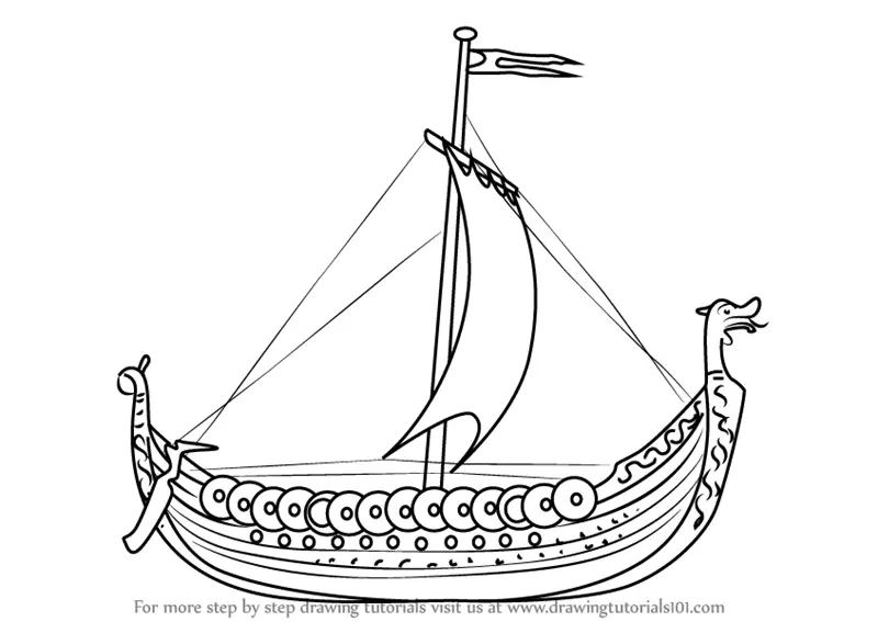 Learn How to Draw a Viking Ship (Boats and Ships) Step by Step