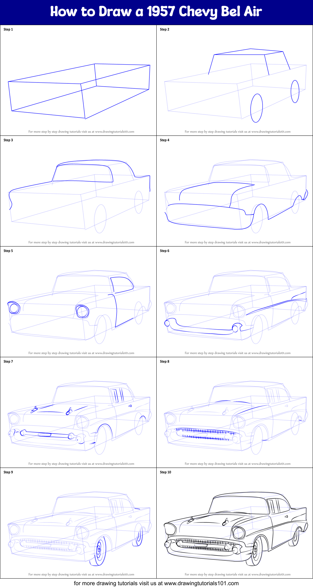 How to Draw a 1957 Chevy Bel Air Printable Step by Step