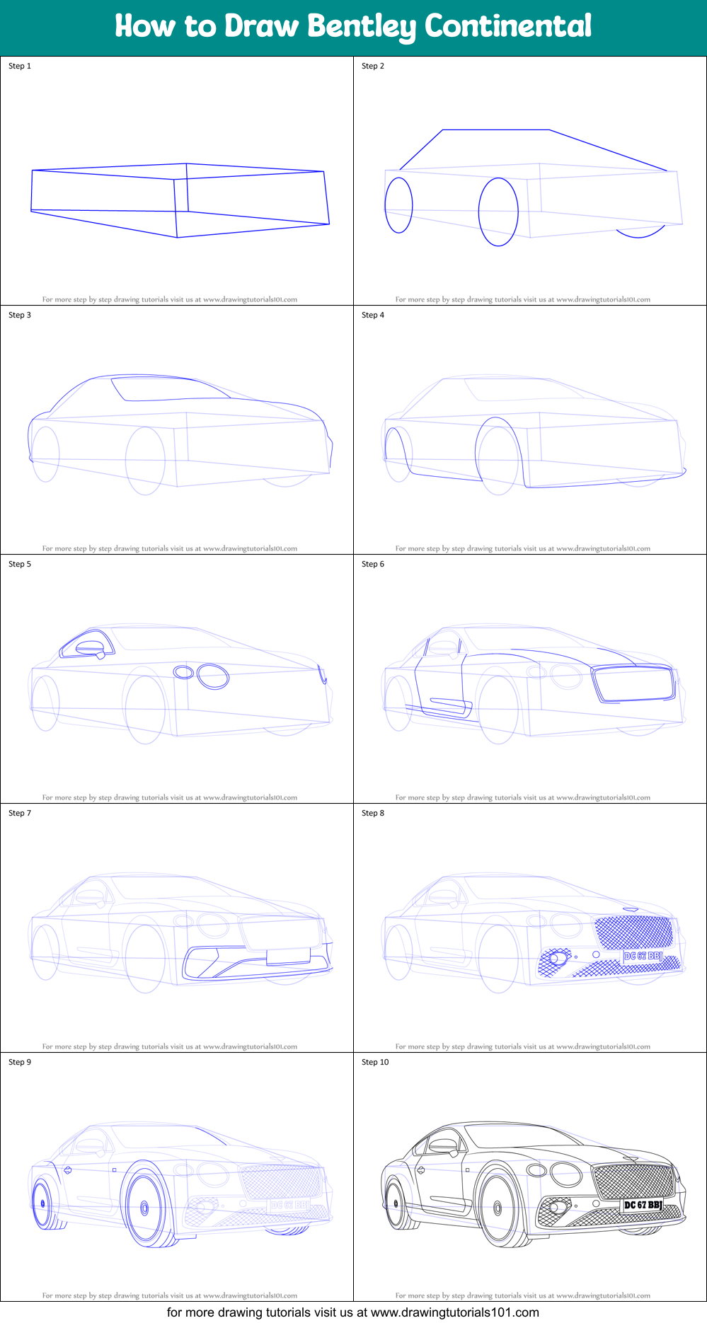 How to Draw Bentley Continental Printable Step by Step