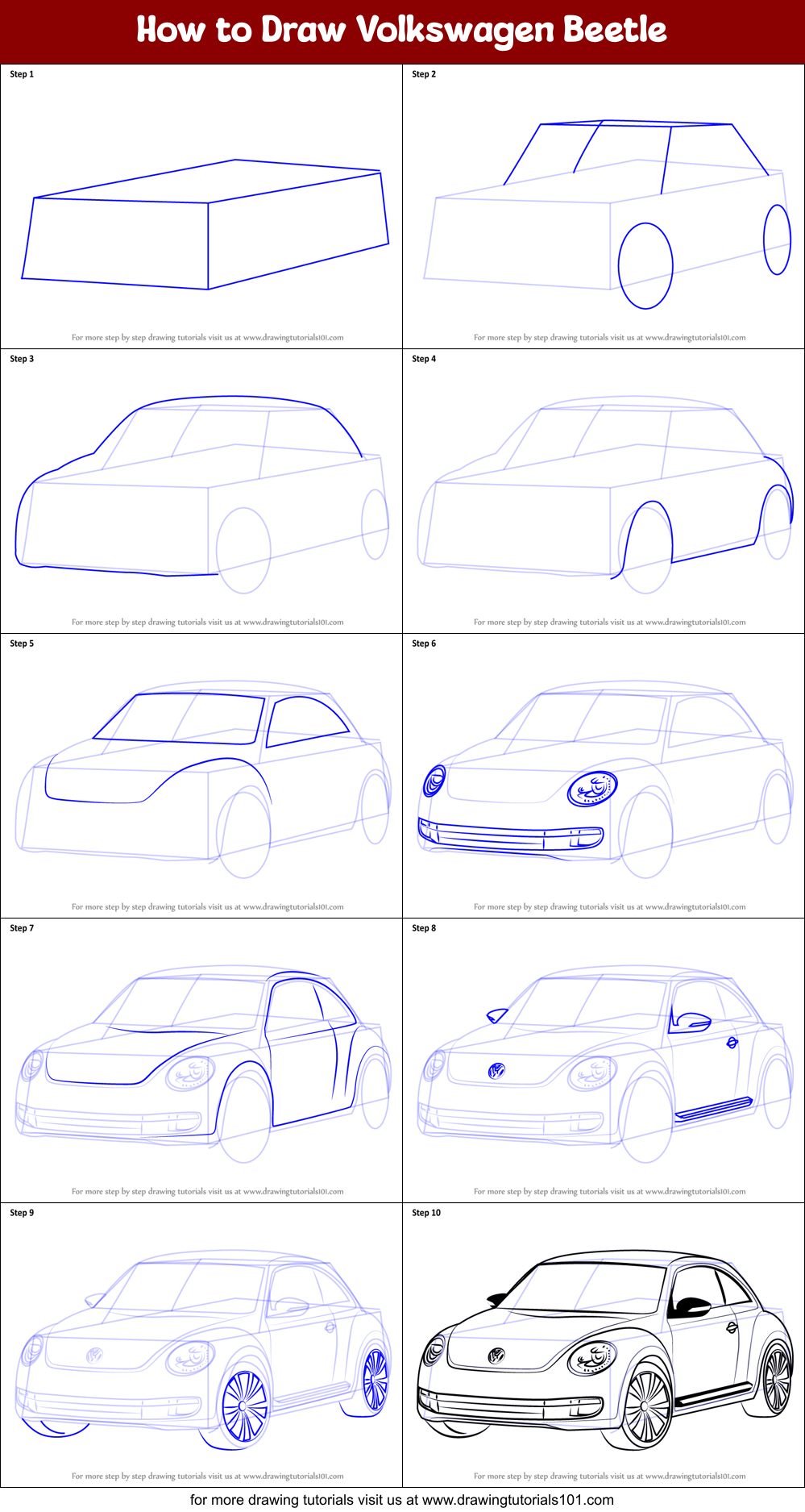 How to Draw Volkswagen Beetle Printable Step by Step