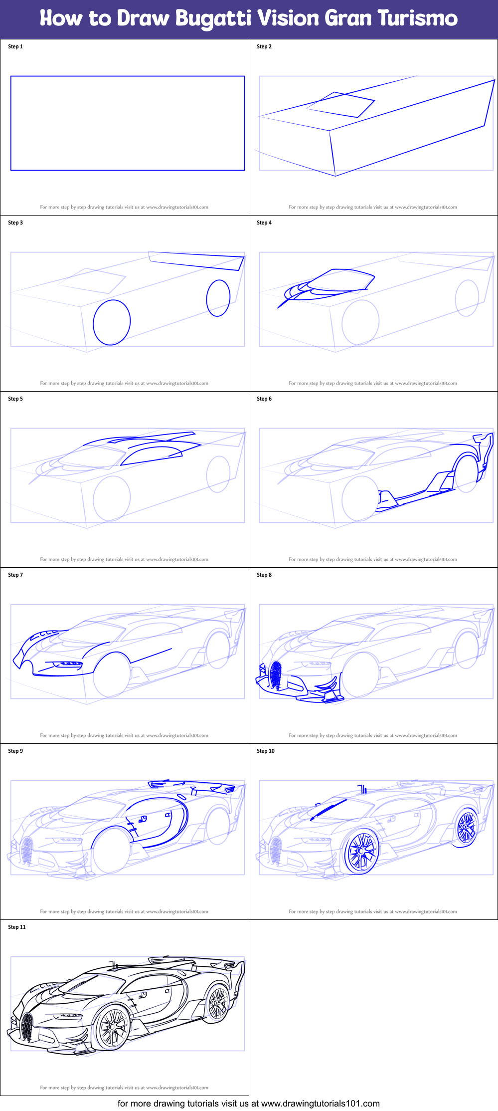 How to Draw Bugatti Vision Gran Turismo Printable Step by Step