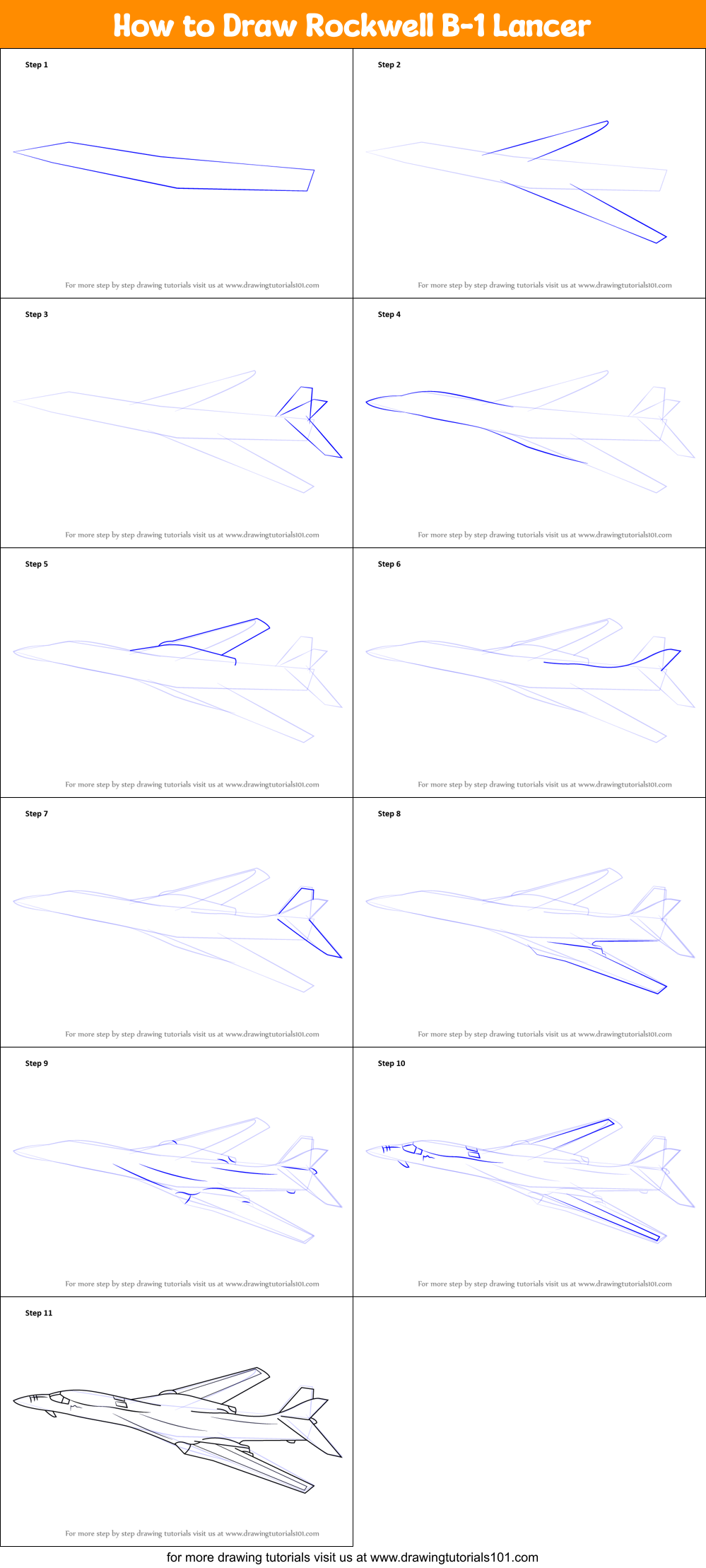 How to Draw Rockwell B-1 Lancer Printable Step by Step