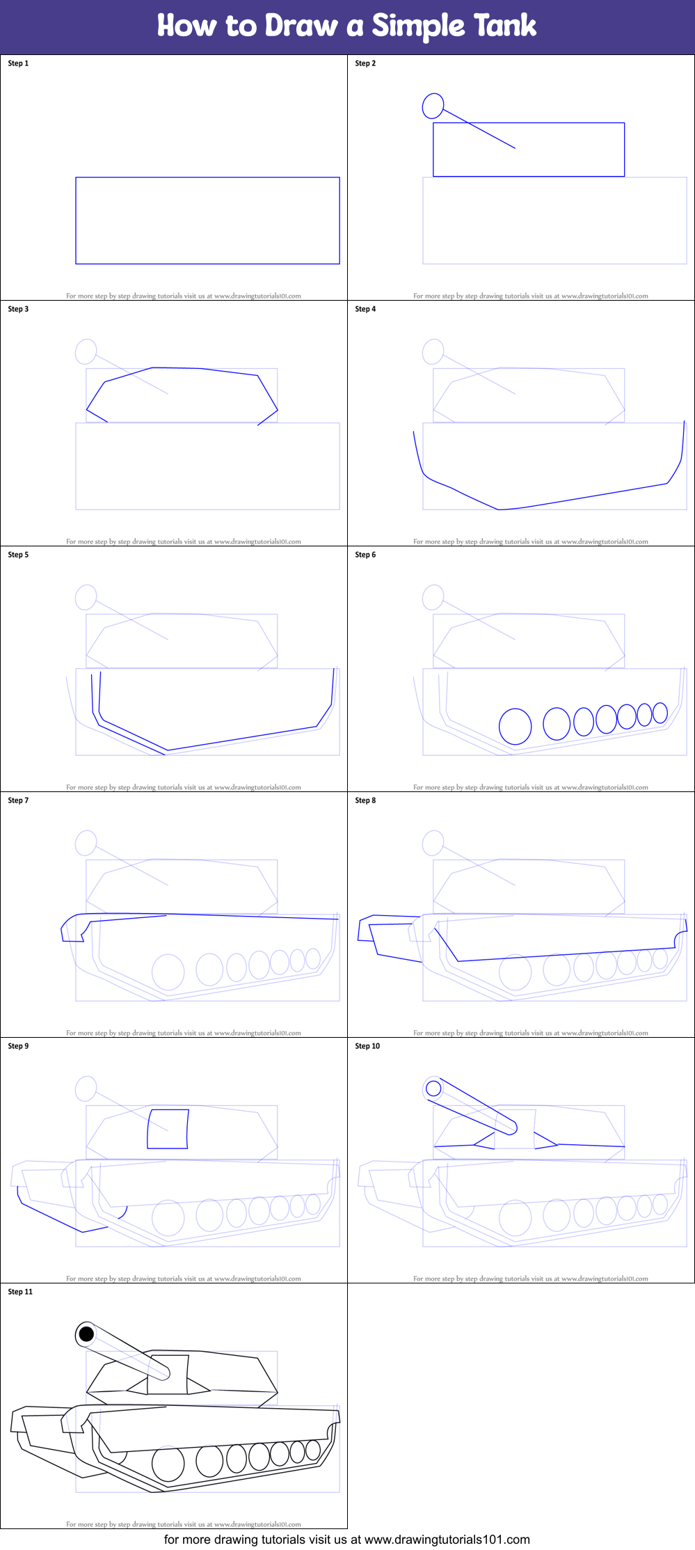 How to Draw a Simple Tank step by step