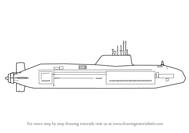 Learn How to Draw a Submarine (Military) Step by Step : Drawing Tutorials