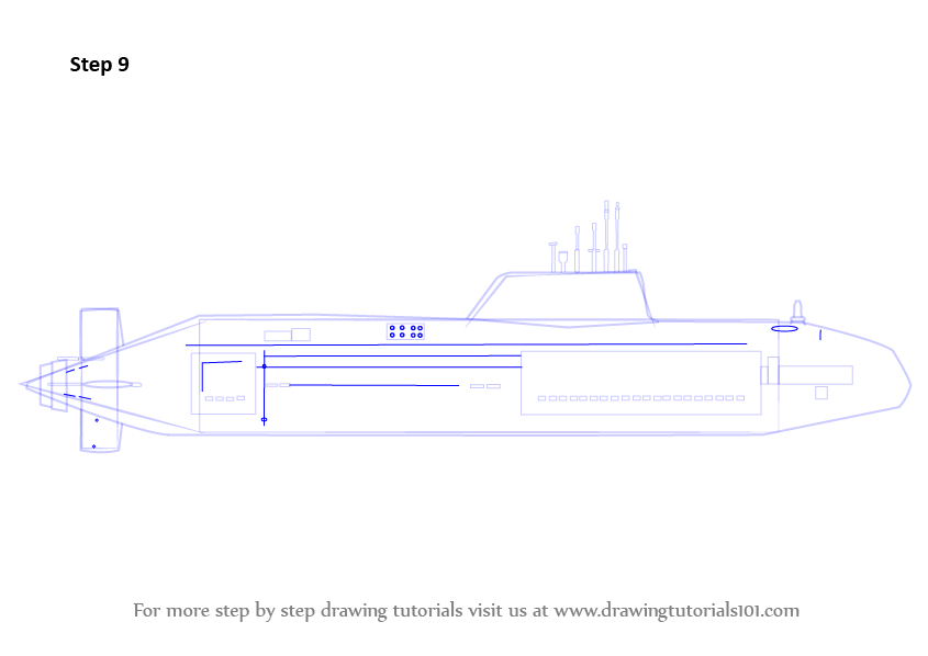 Learn How to Draw a Submarine (Military) Step by Step : Drawing Tutorials