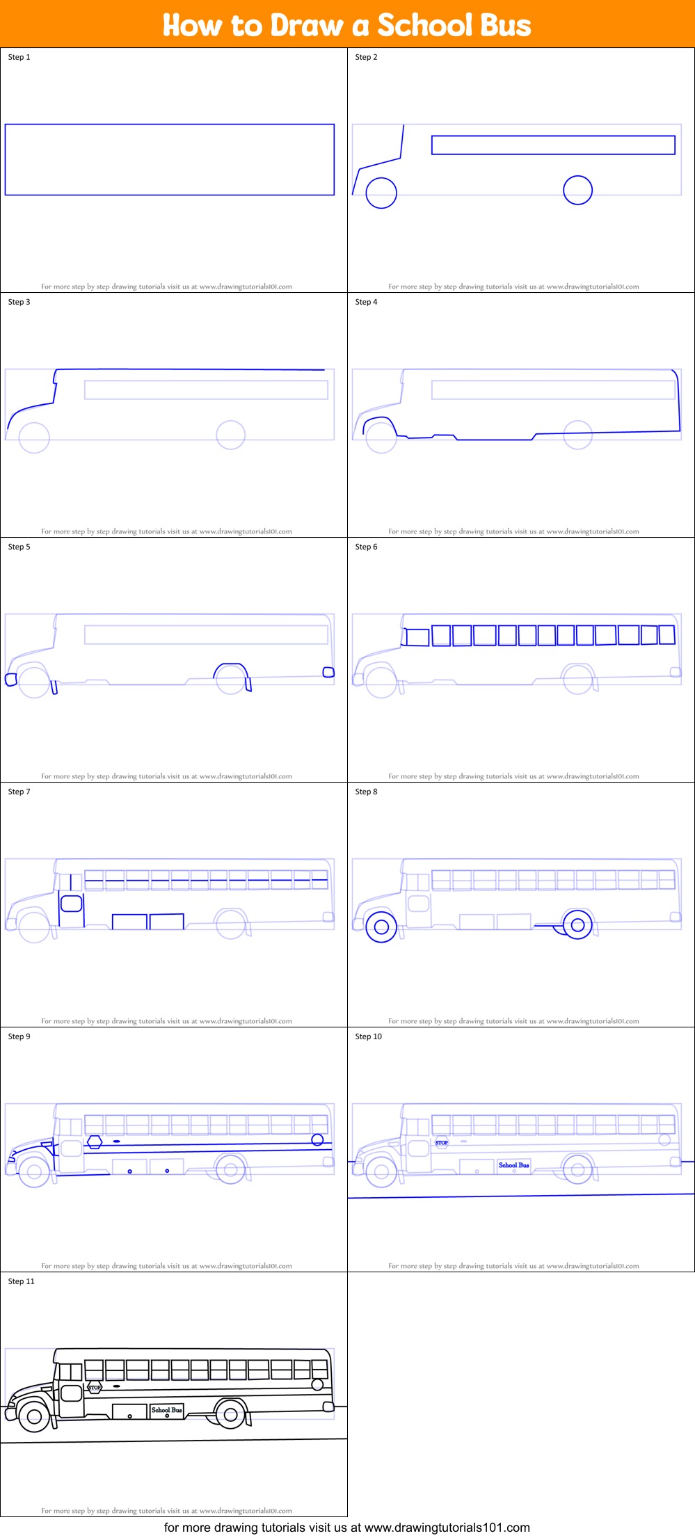 How To Draw A School Bus Printable Step By Step Drawing Sheet