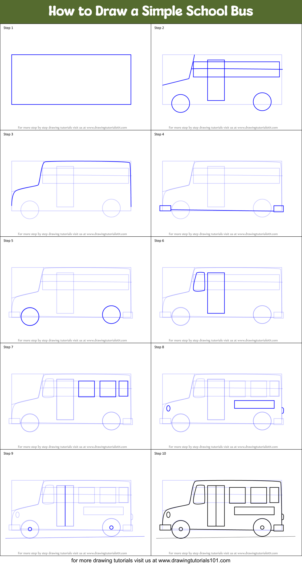 How to Draw a Simple School Bus Printable Step by Step