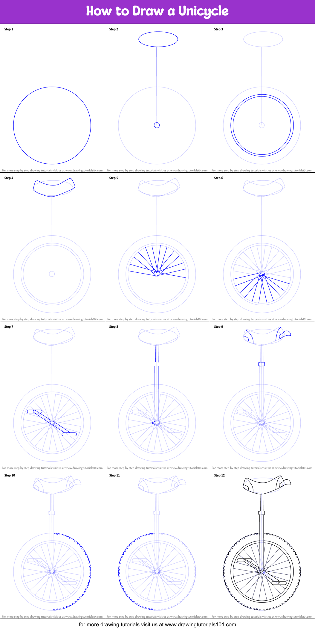 How to Draw a Unicycle Printable Step by Step