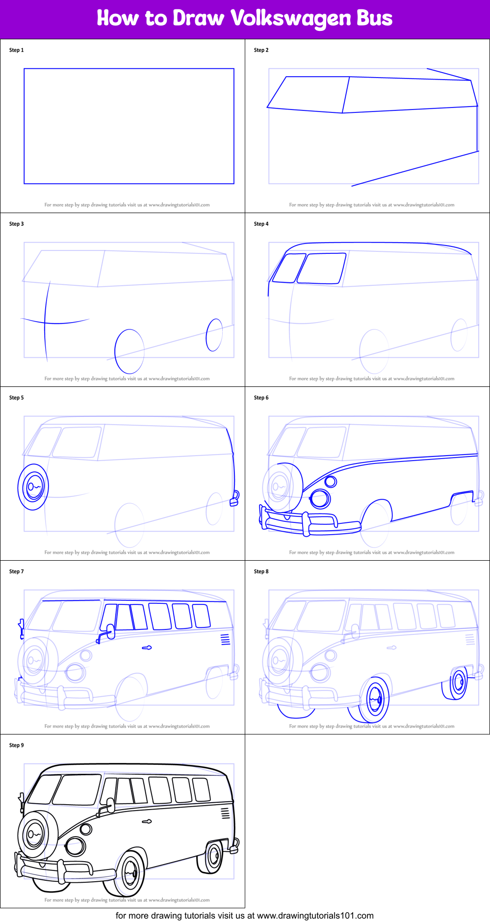How to Draw Volkswagen Bus Printable Step by Step