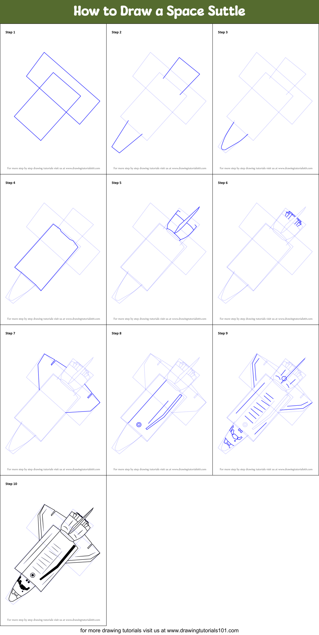How to Draw a Space Suttle Printable Step by Step