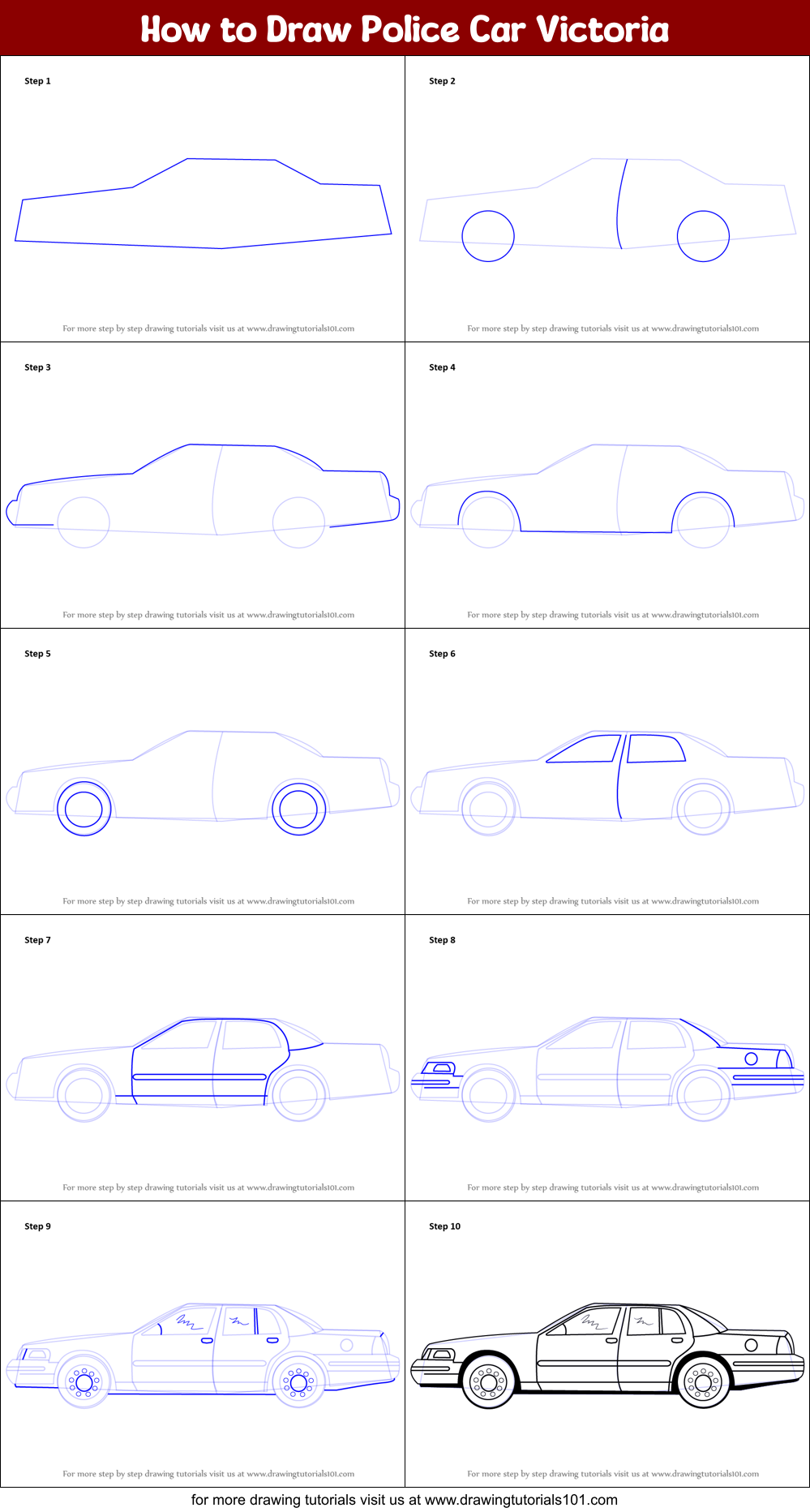 How to Draw Police Car Victoria Printable Step by Step