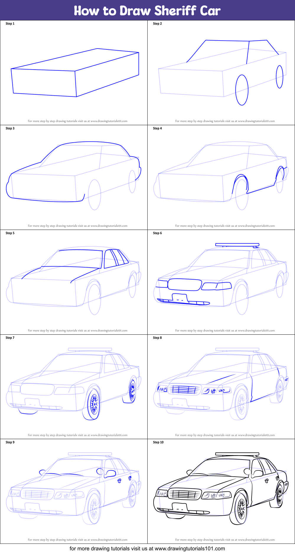How to Draw Sheriff Car Printable Step by Step