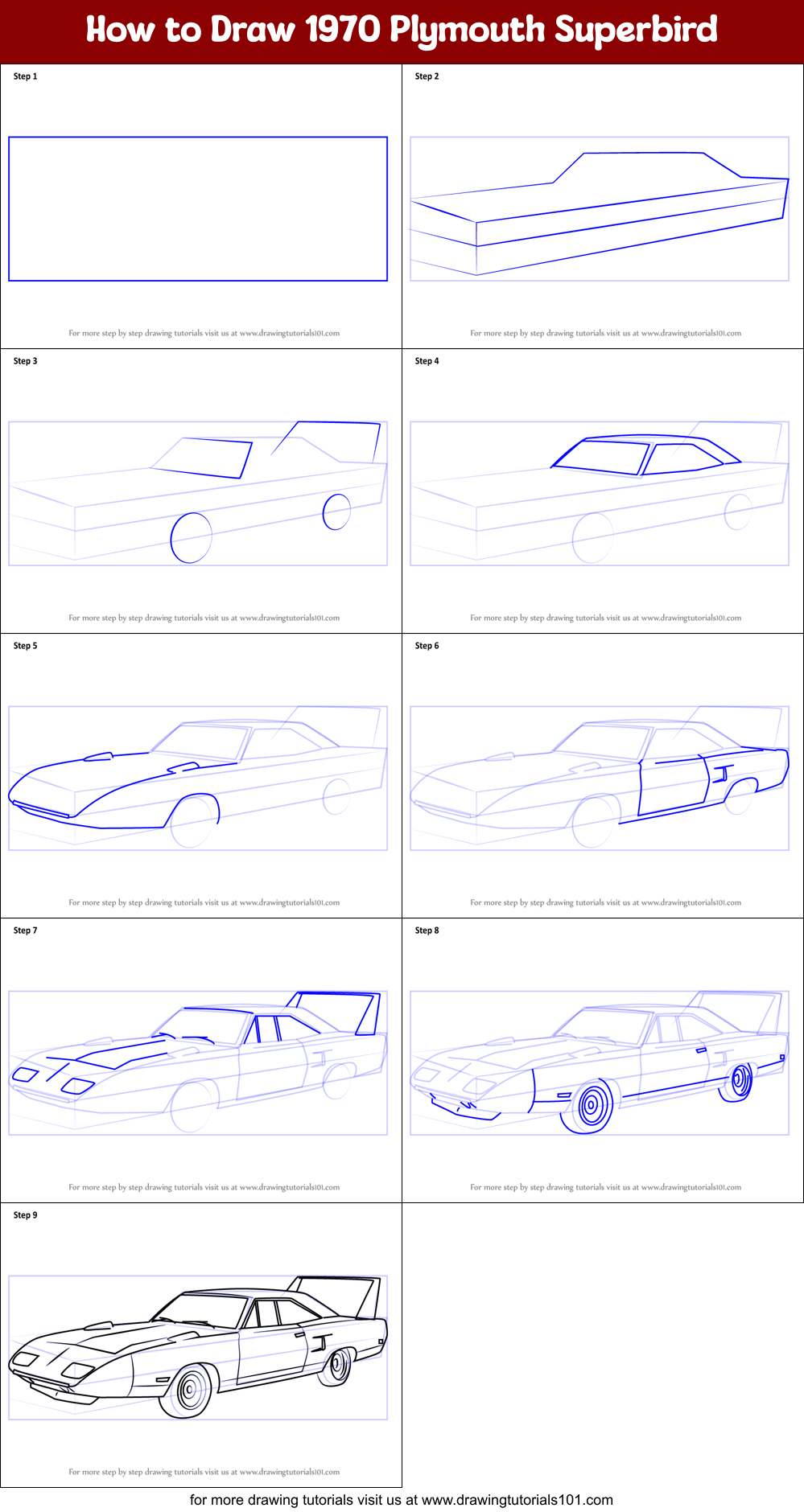 How to Draw 1970 Plymouth Superbird Printable Step by Step