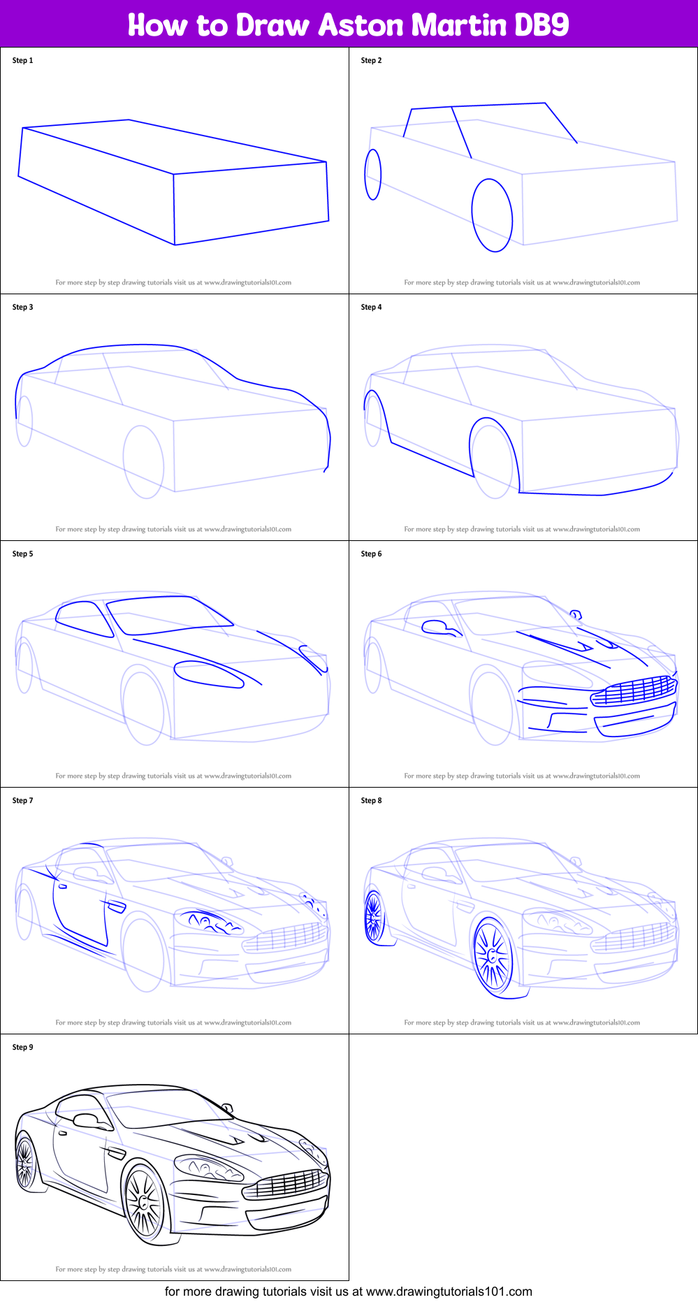 How to Draw Aston Martin DB9 Printable Step by Step