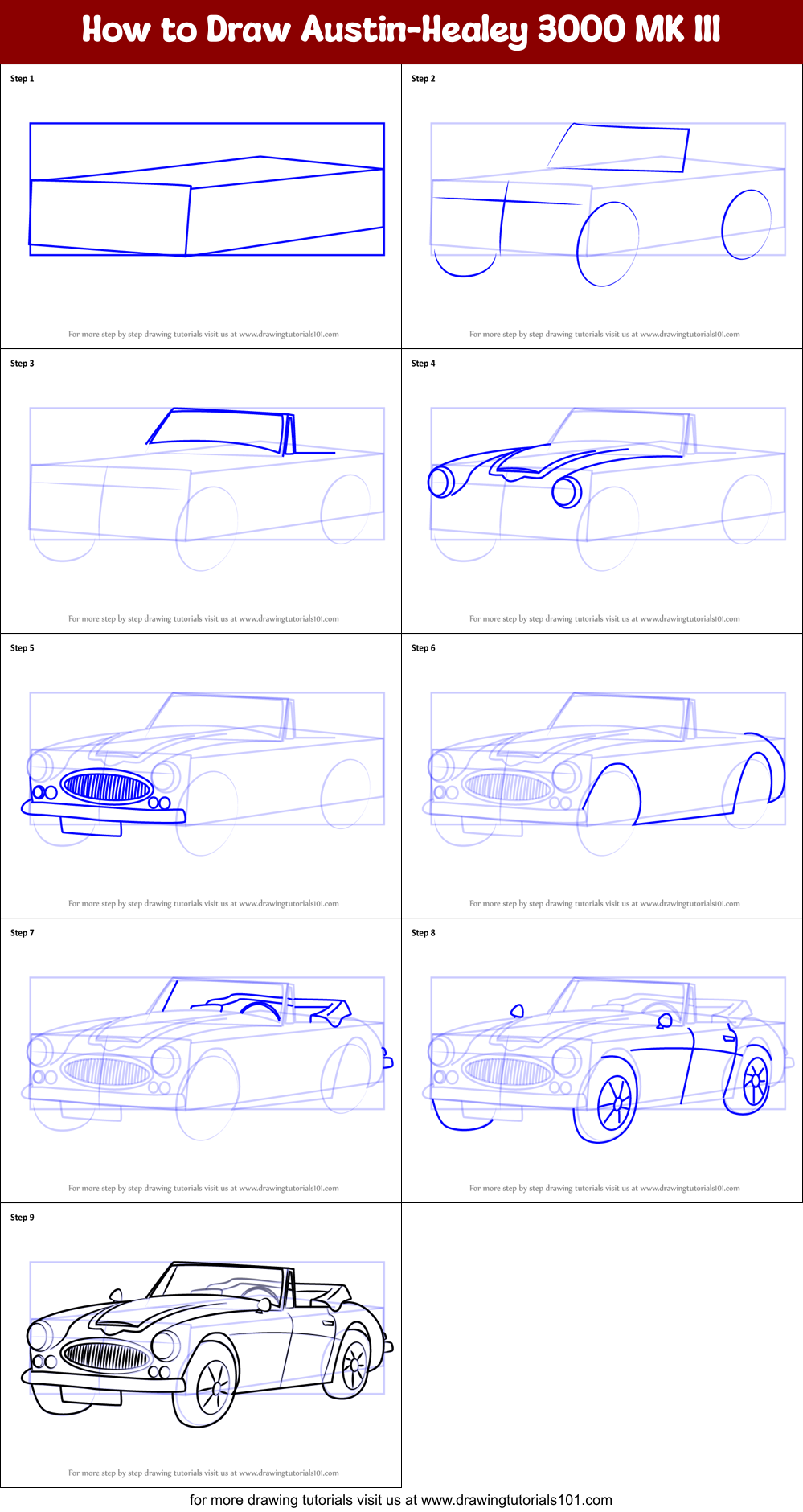 How to Draw Austin-Healey 3000 MK III Printable Step by Step