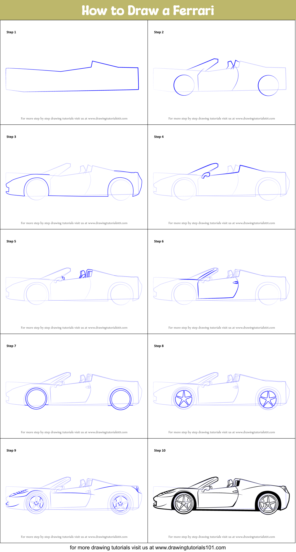 How To Draw A Ferrari Printable Step By Step Drawing Sheet