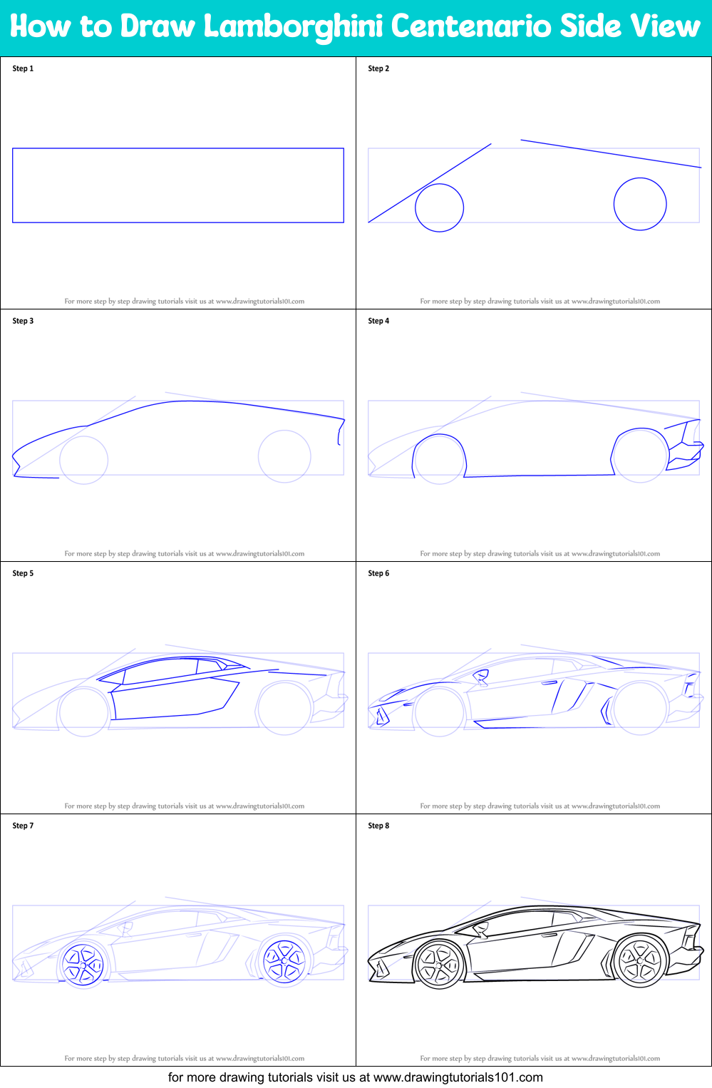 How to Draw Lamborghini Centenario Side View printable step by step