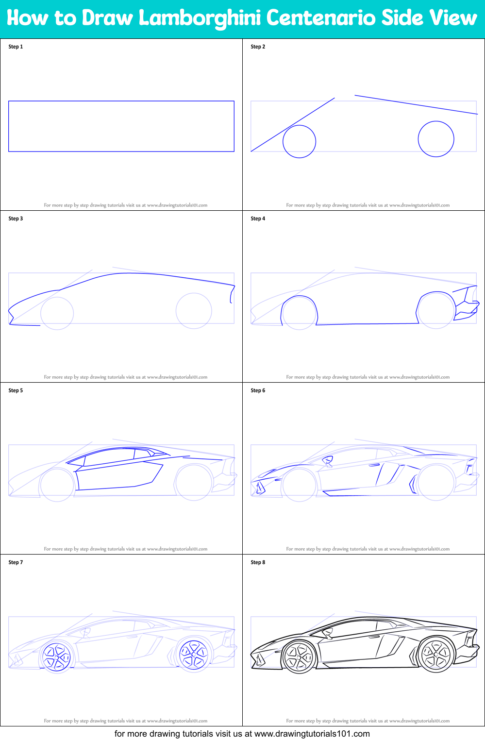 How to Draw Lamborghini Centenario Side View Printable Step by Step