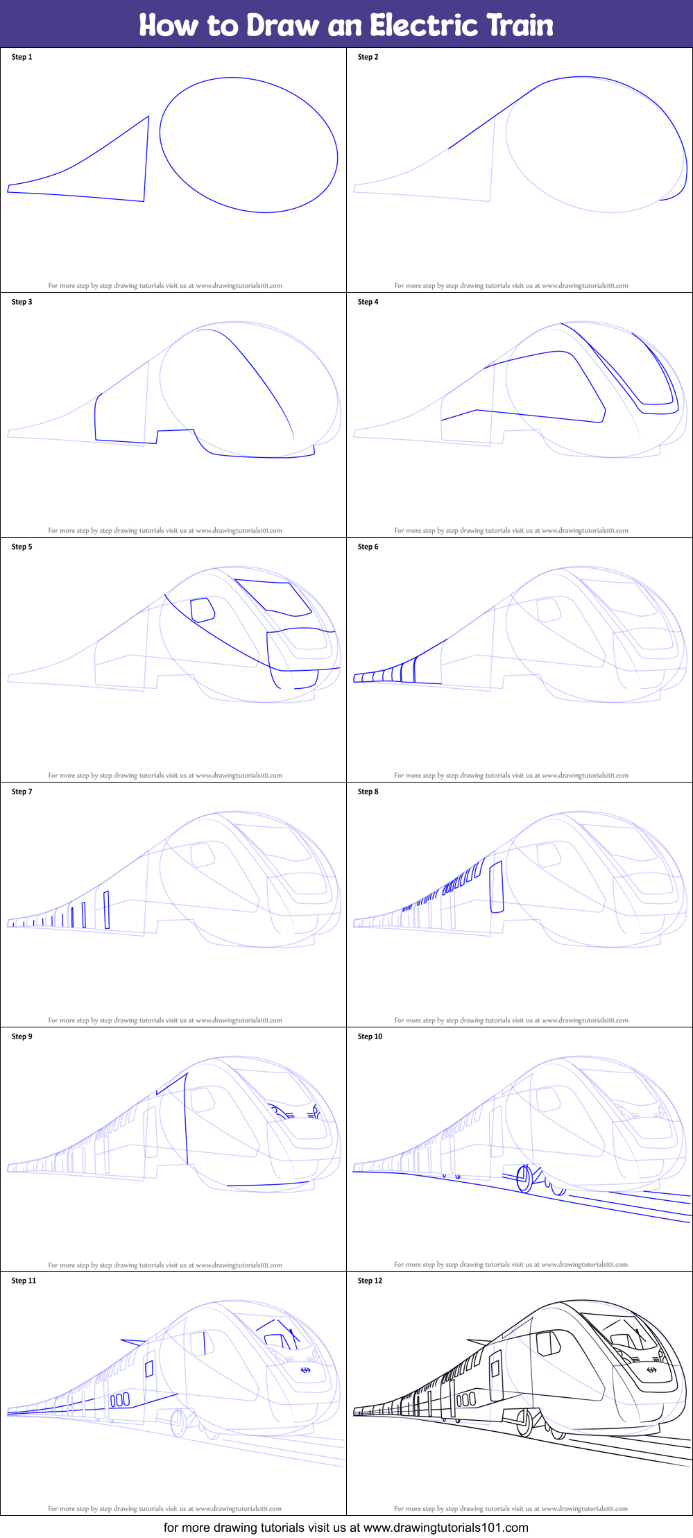 How to Draw an Electric Train Printable Step by Step
