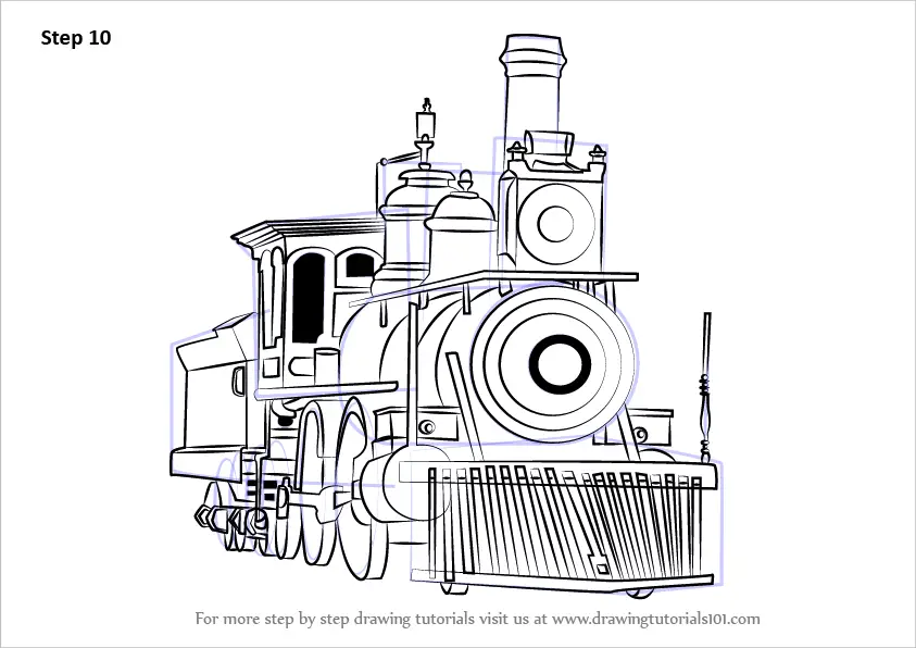 Learn How to Draw Steam Locomotive (Trains) Step by Step : Drawing Tutorials