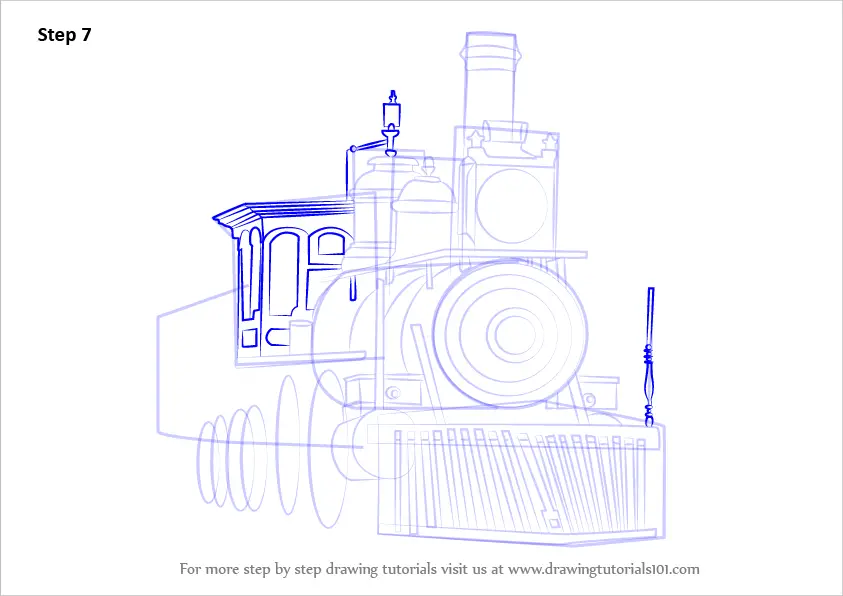 Learn How to Draw Steam Locomotive (Trains) Step by Step : Drawing