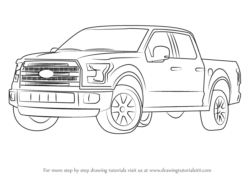 Step by Step How to Draw Ford F-150 Truck : DrawingTutorials101.com