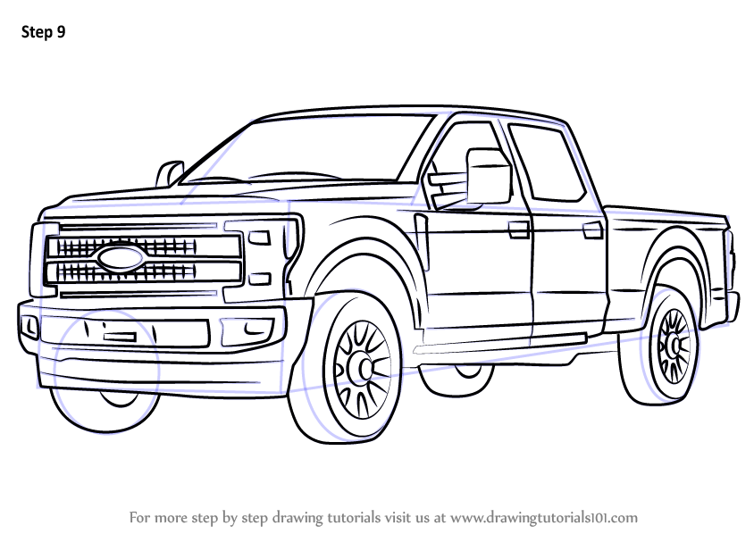 Learn How to Draw Ford F350 (Trucks) Step by Step : Drawing Tutorials