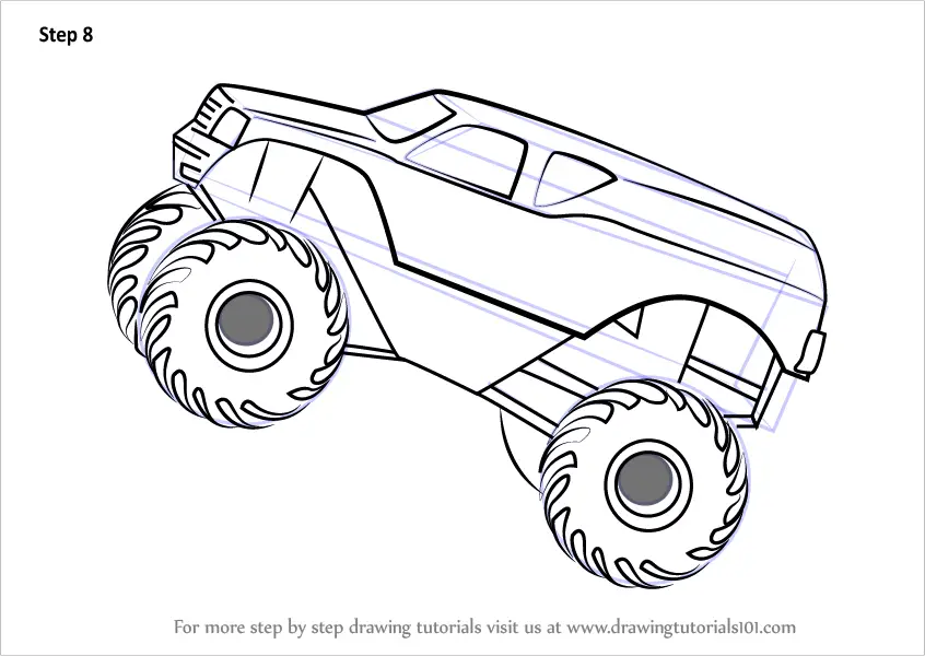 Learn How to Draw MonsterTruck Jump (Trucks) Step by Step : Drawing