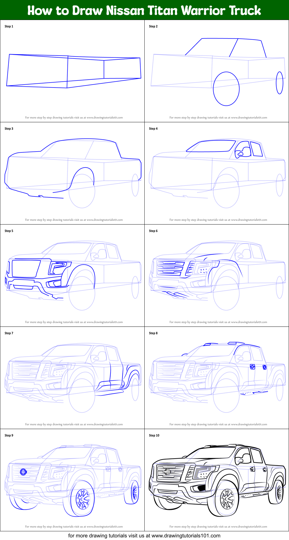 How to Draw Nissan Titan Warrior Truck Printable Step by Step