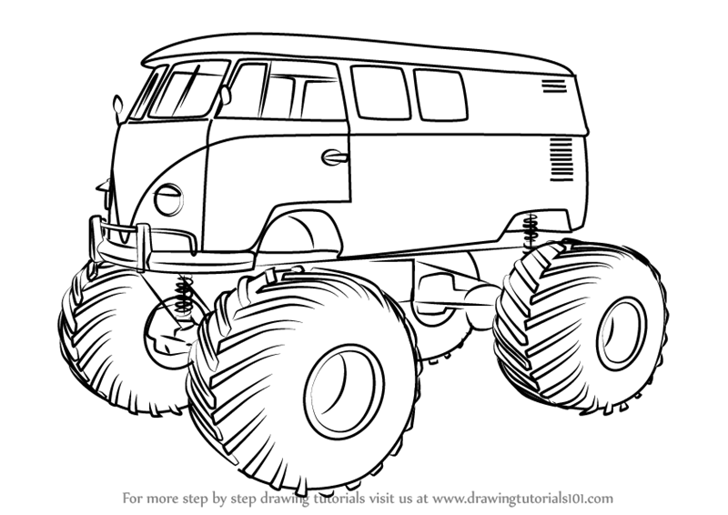 Learn How to Draw a Volkswagen Monster Truck Trucks Step 