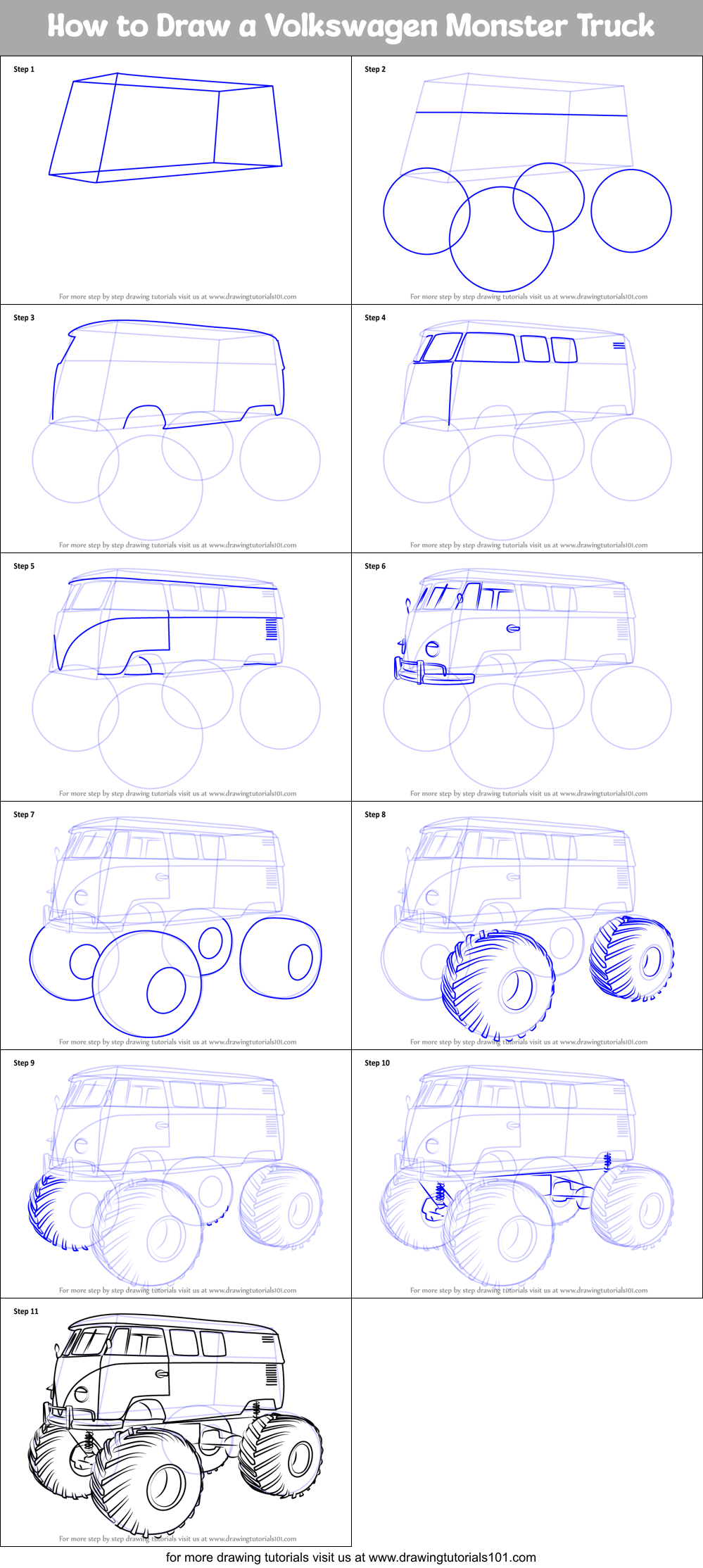 How to Draw a Volkswagen Monster Truck Printable Step by Step