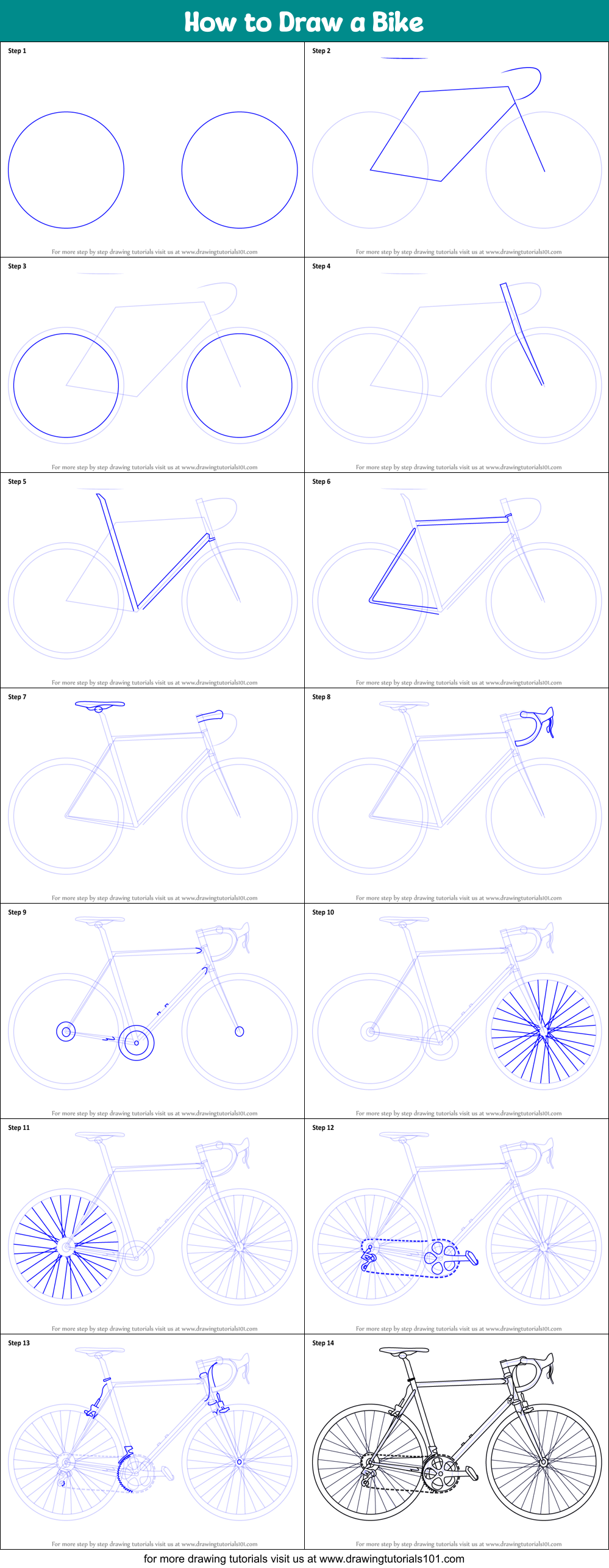 How to Draw a Bike printable step by step drawing sheet