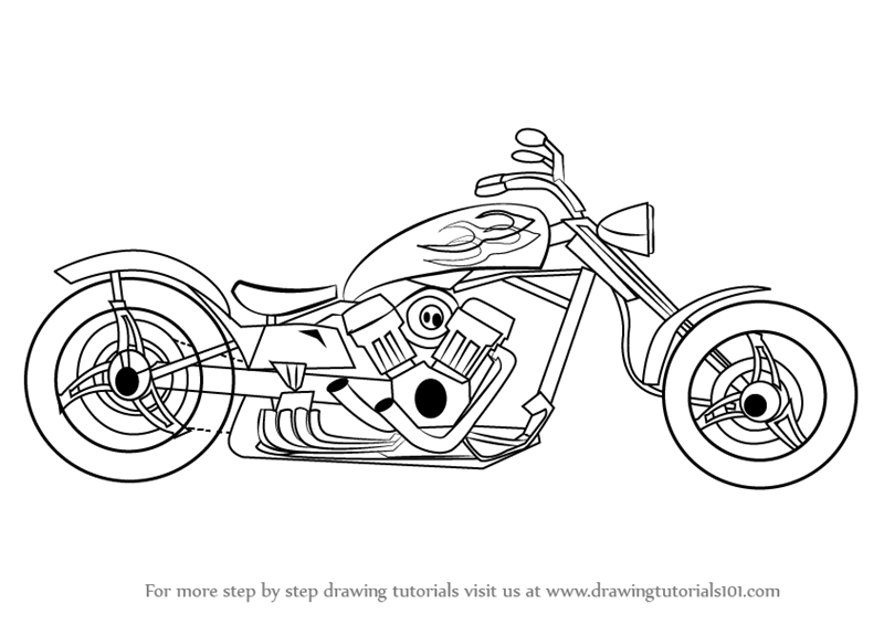 Learn How to Draw a Chopper (Two Wheelers) Step by Step : Drawing Tutorials