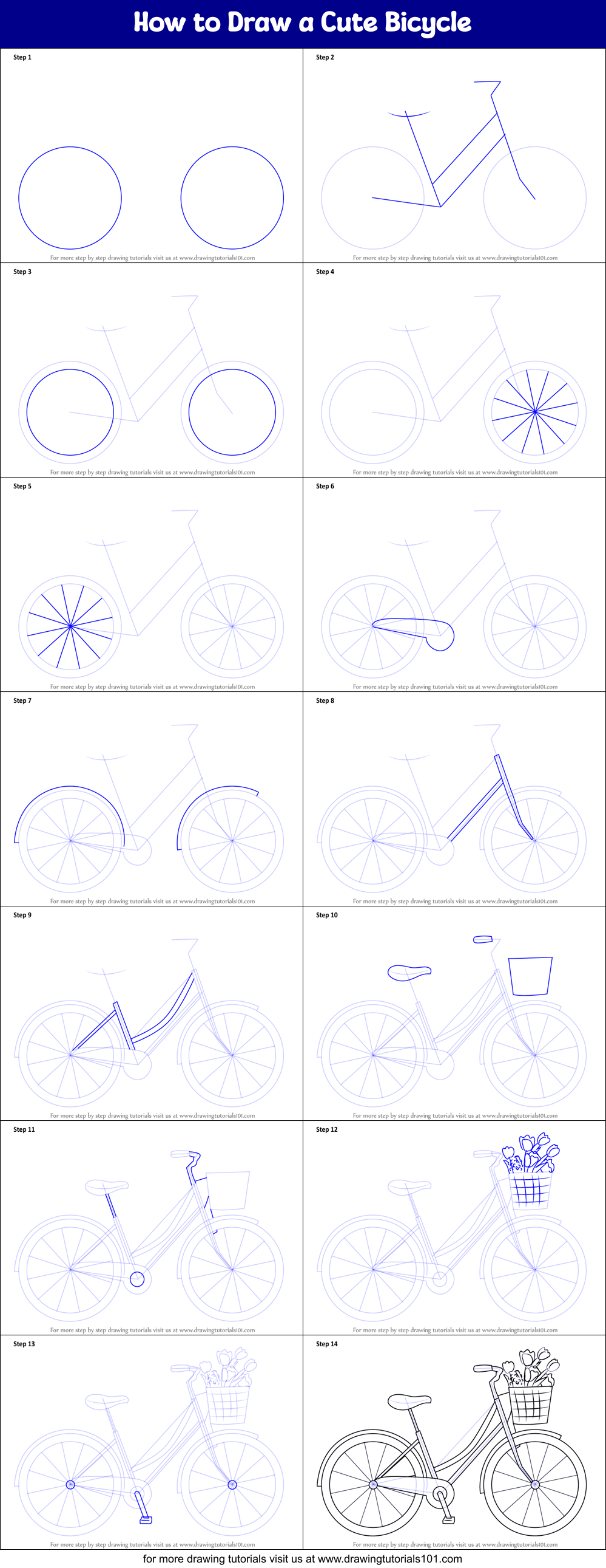 How to Draw a Cute Bicycle printable step by step drawing sheet 