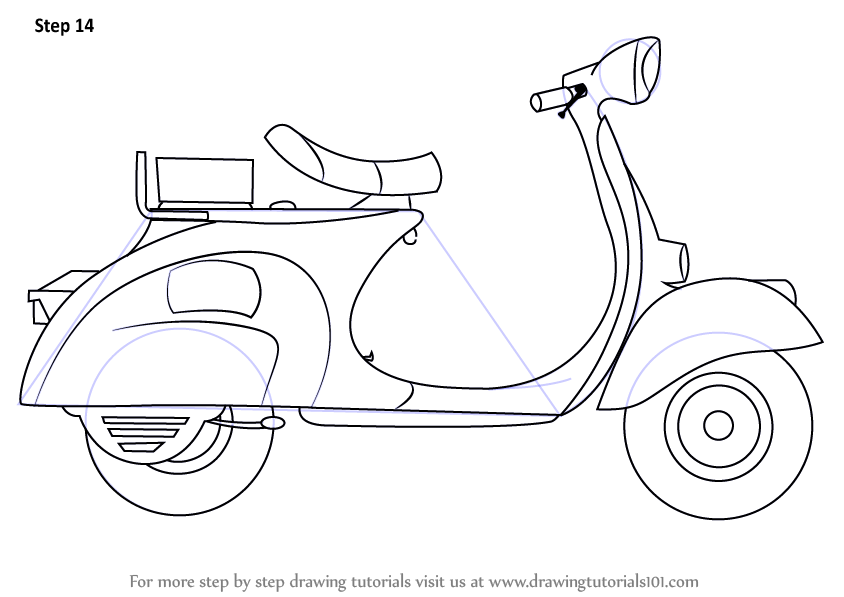 Learn How to Draw a Scooter (Two Wheelers) Step by Step : Drawing Tutorials