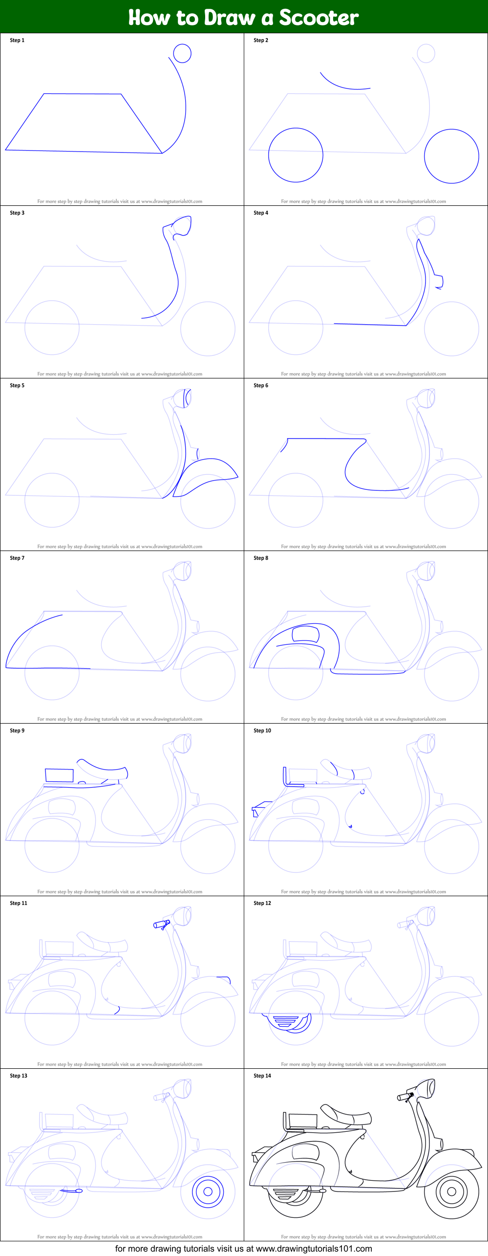 How to Draw a Scooter Printable Step by Step