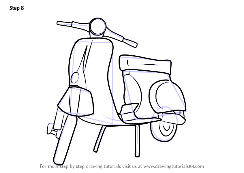 Learn How to Draw Vespa Scooter (Two Wheelers) Step by Step : Drawing